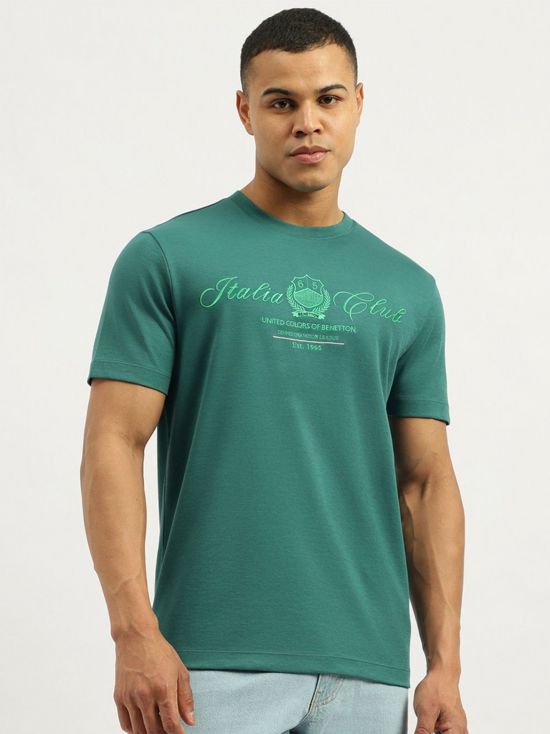 United Colors of Benetton Men Typography Printed Round Neck Relaxed Fit T-shirt