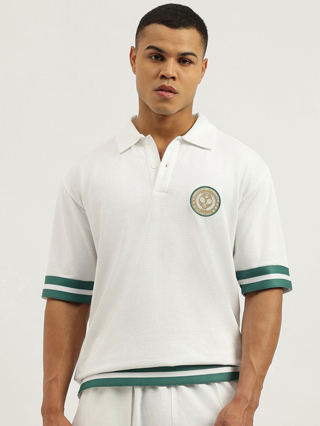 United Colors of Benetton Oversized Brand Logo Embroidered Polo Collar Pure Cotton T-Shirt