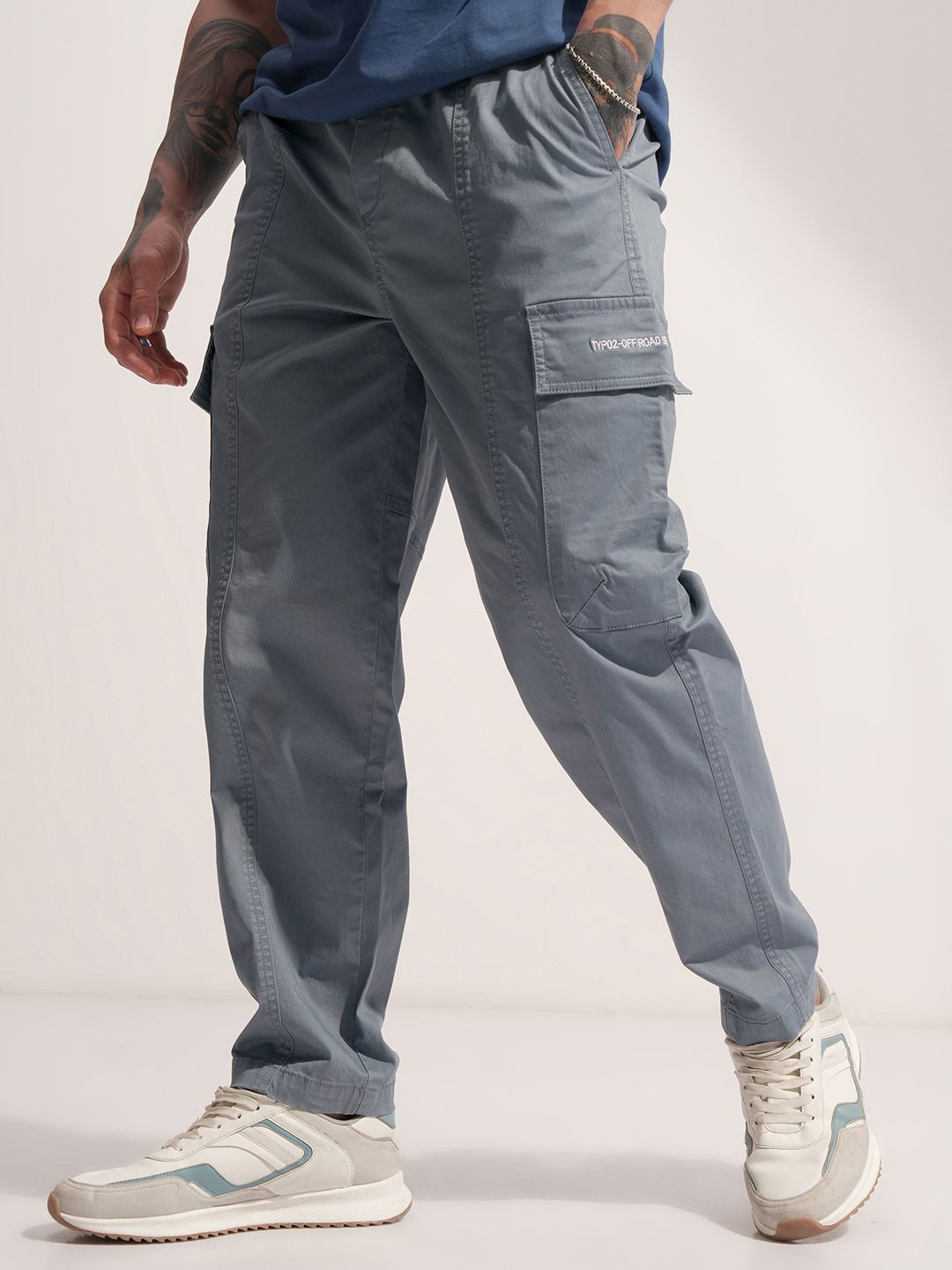 Highlander Men Solid Elasticated Baggy Korean Trousers