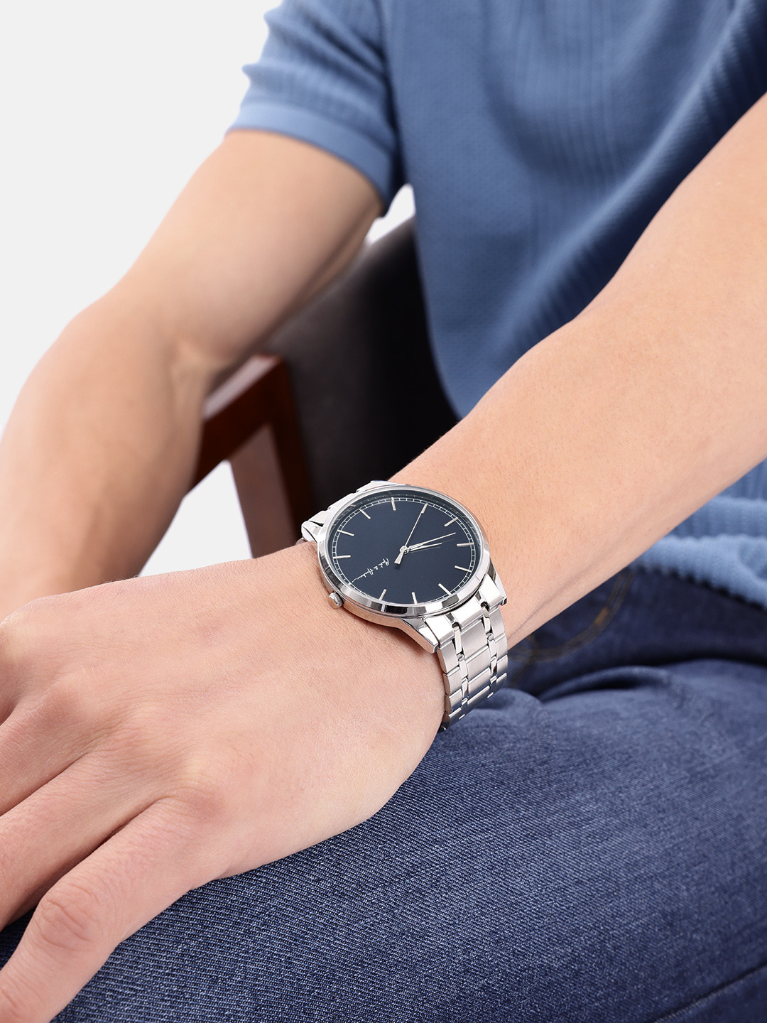 Mast & Harbour Unisex Brass Dial & Stainless Steel Textured Straps Analogue Watch