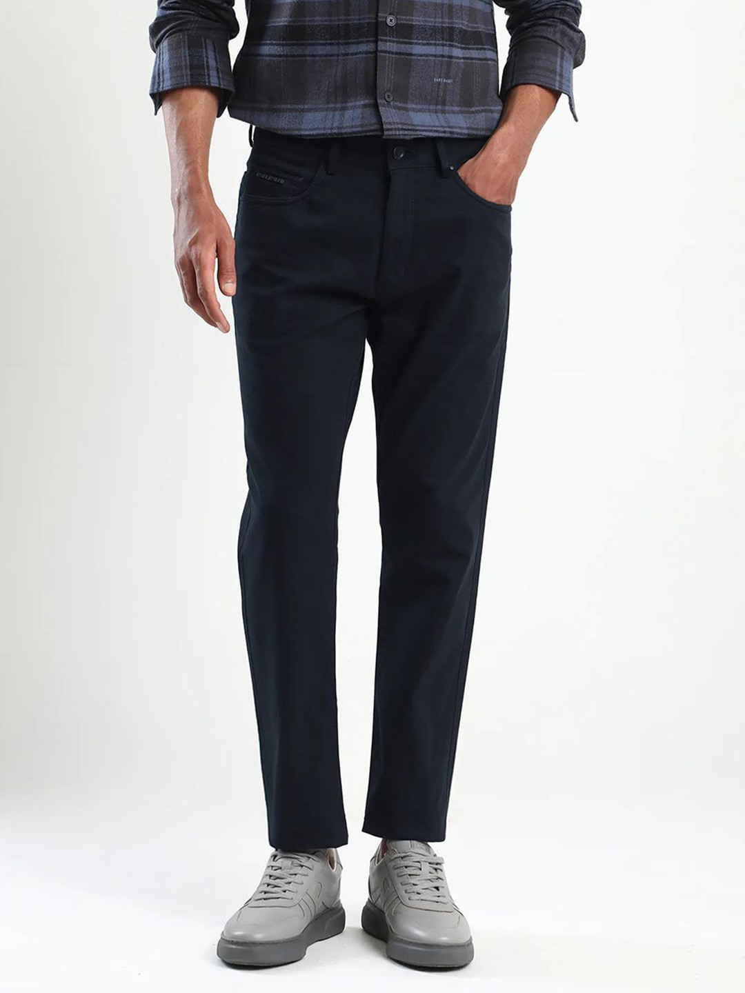 RARE RABBIT Men Navy Regular Fit Plain Trouser