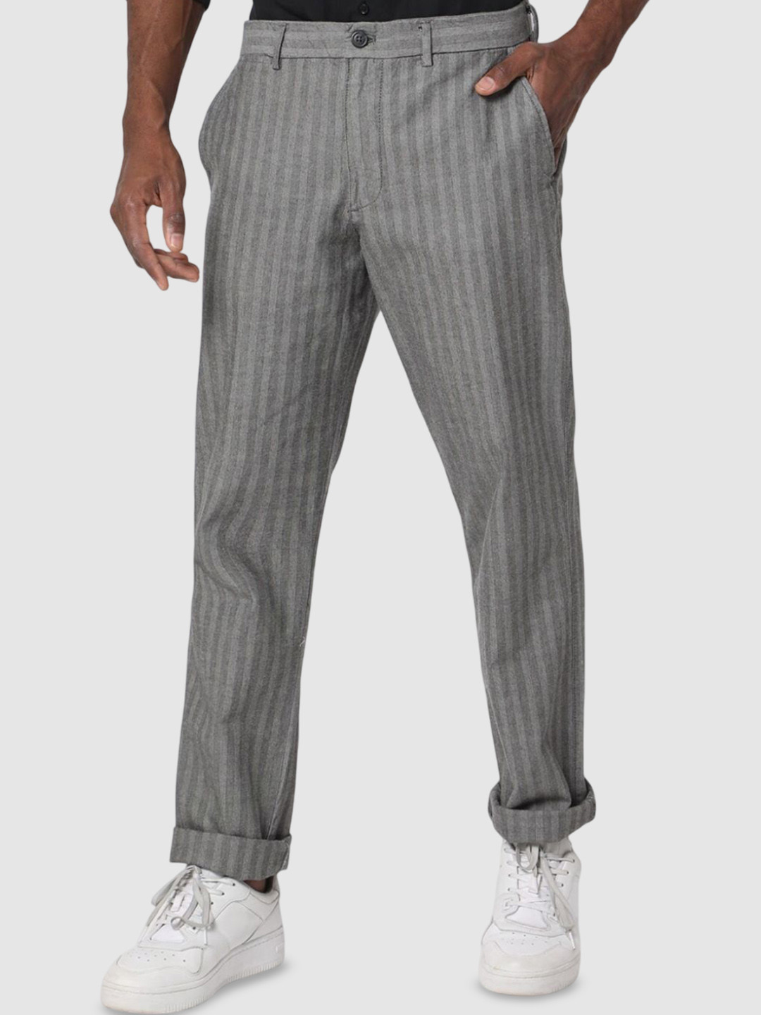 GAP Men Striped Slim Fit Low-Rise Flat-Front Regular Trousers