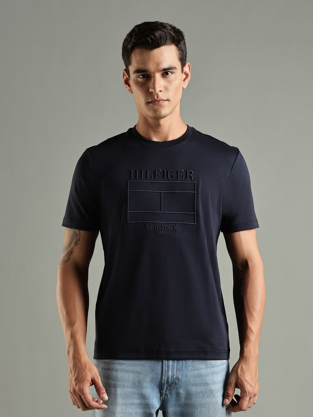 Tommy Hilfiger Men Typography Solid Round Neck T-shirt