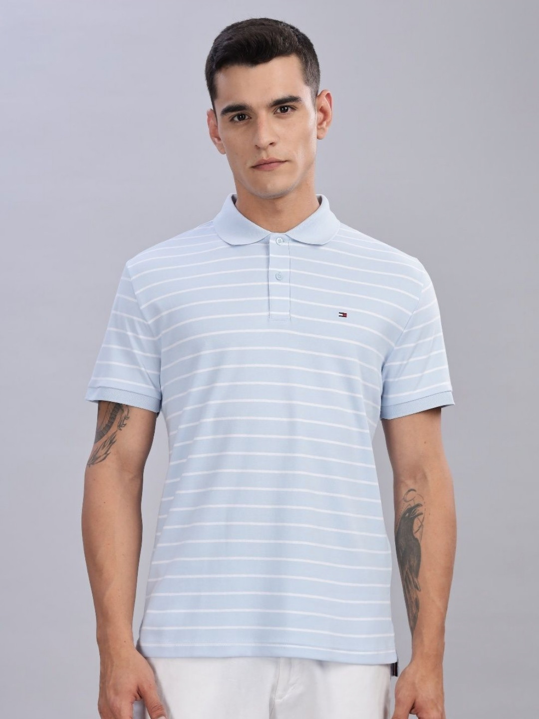 Tommy Hilfiger Men Striped Polo Collar Cotton T-shirt