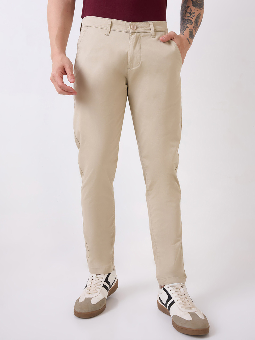 SPYKAR Men Slim Fit Mid Rise Flat-Front Regular Trousers