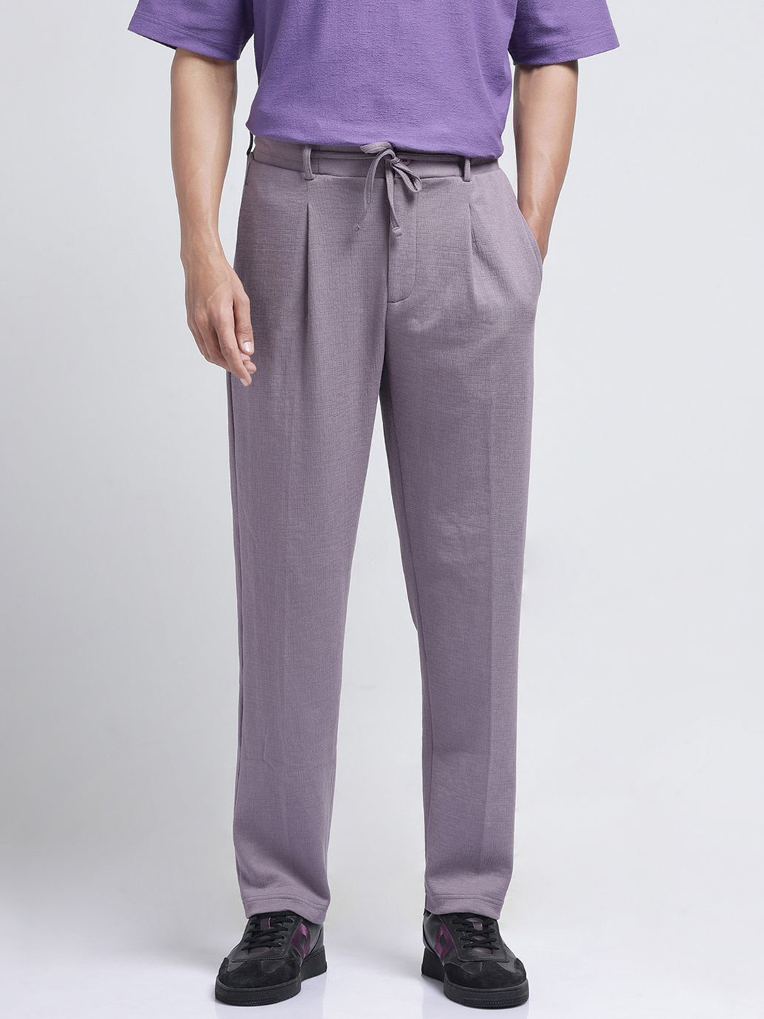 RARE RABBIT Men Purple Relaxed Fit Plain Trouser
