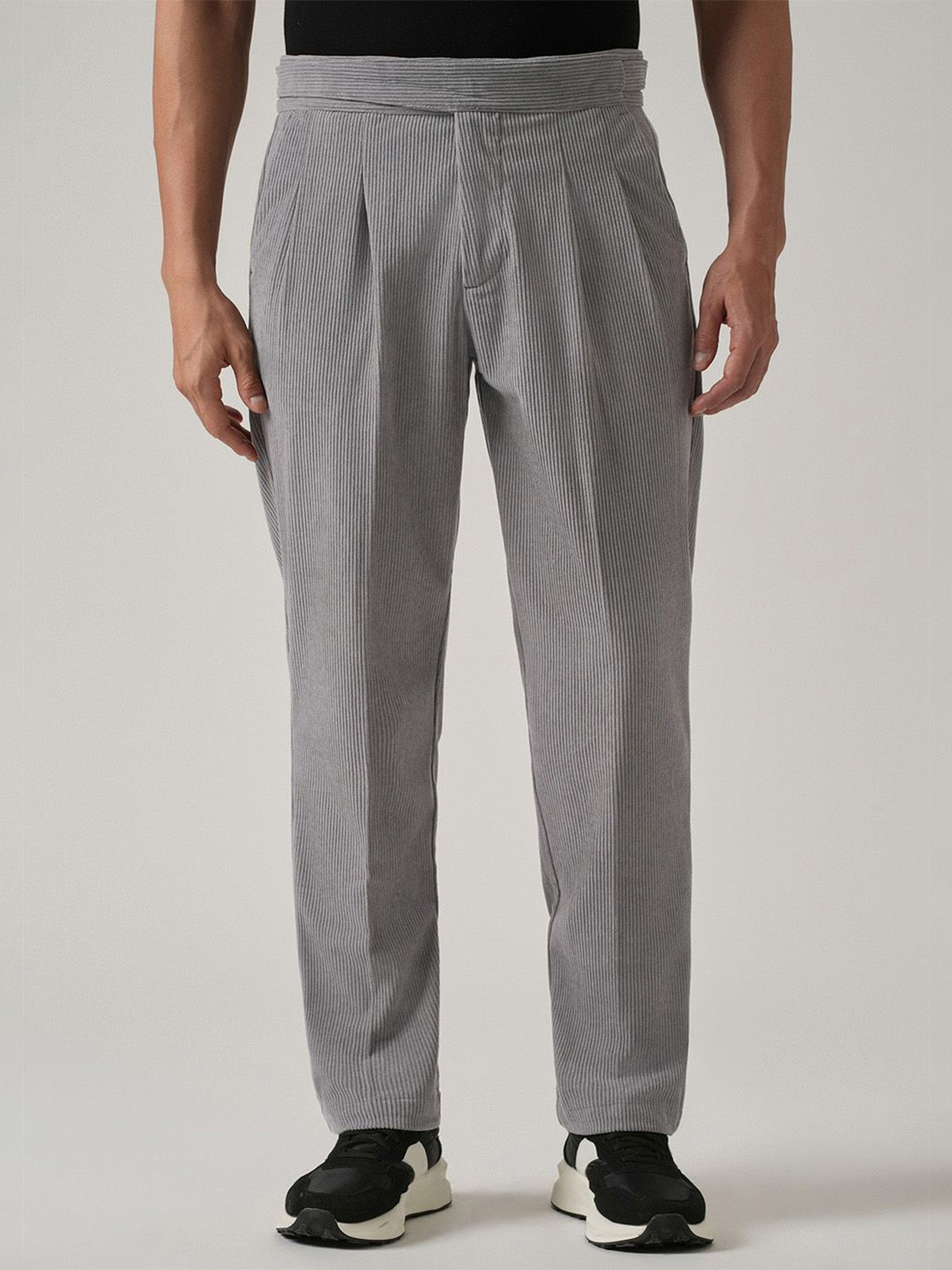 Banana Club Men Grey Corduroy Gurkha Pleated Trousers