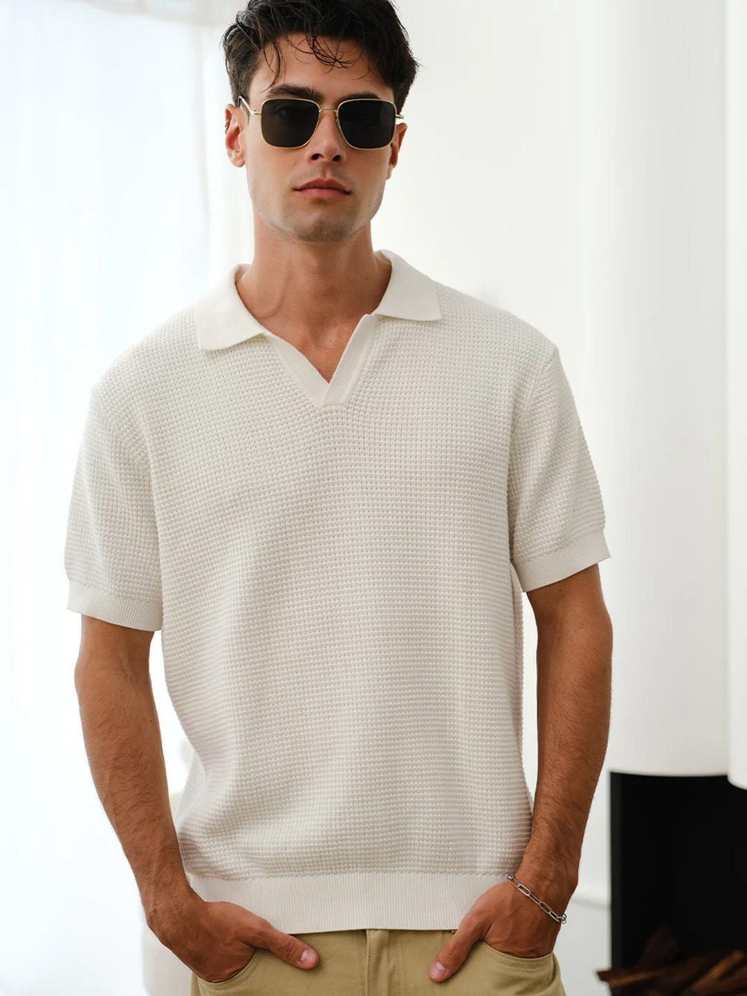 Bonkers Corner White Knit Polo T-shirt