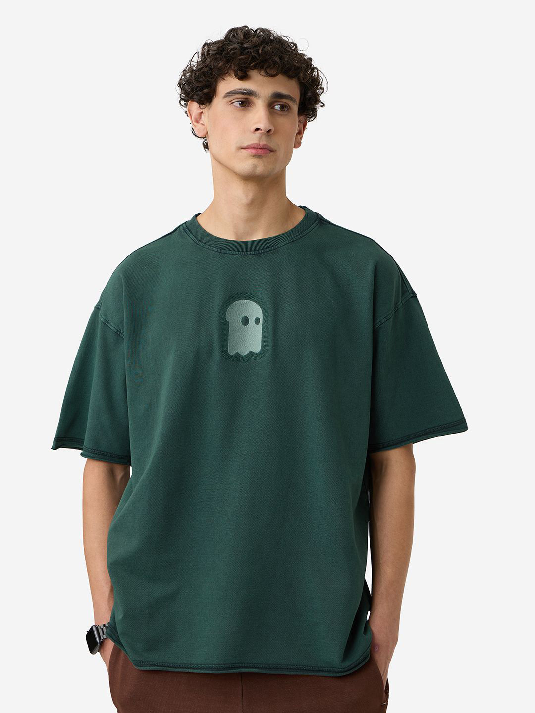 The Souled Store Men Oversized Fit Printed Green T-Shirts