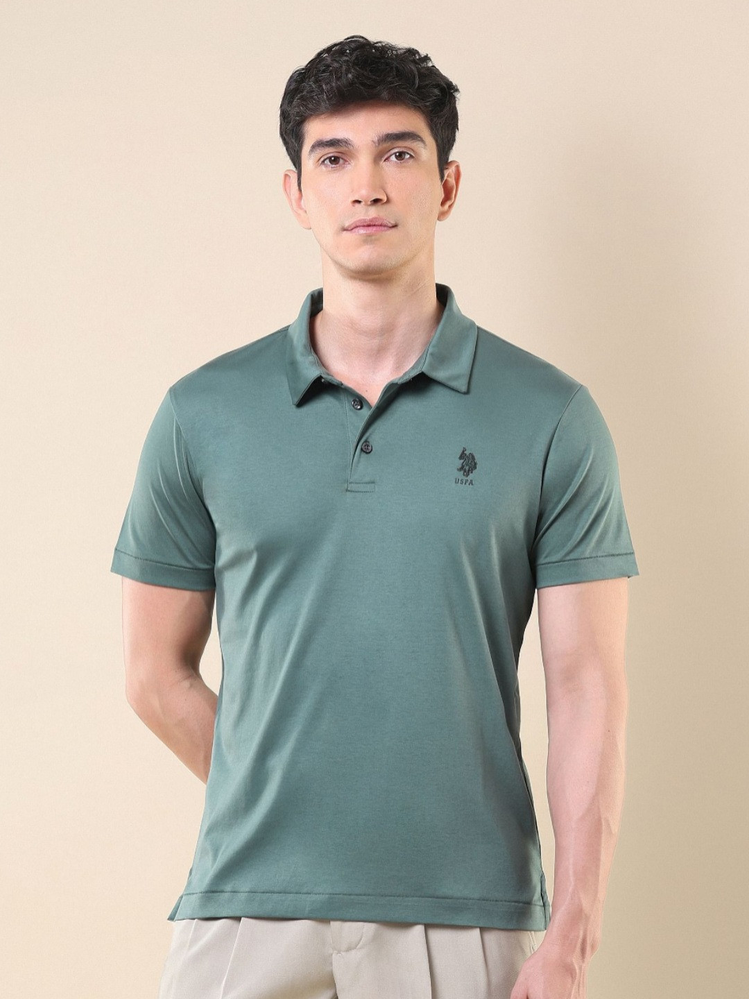 U.S. Polo Assn. Men Solid Polo Collar Cotton Slim Fit T-shirt