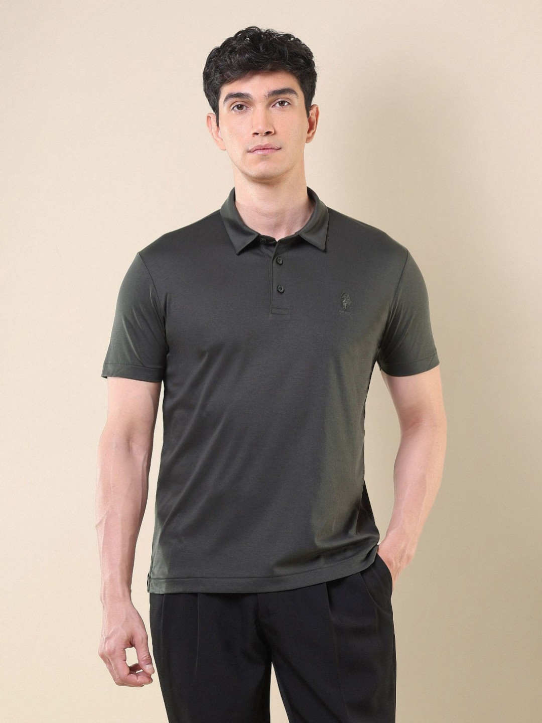 U.S. Polo Assn. Men Solid Polo Collar Cotton Slim Fit T-shirt