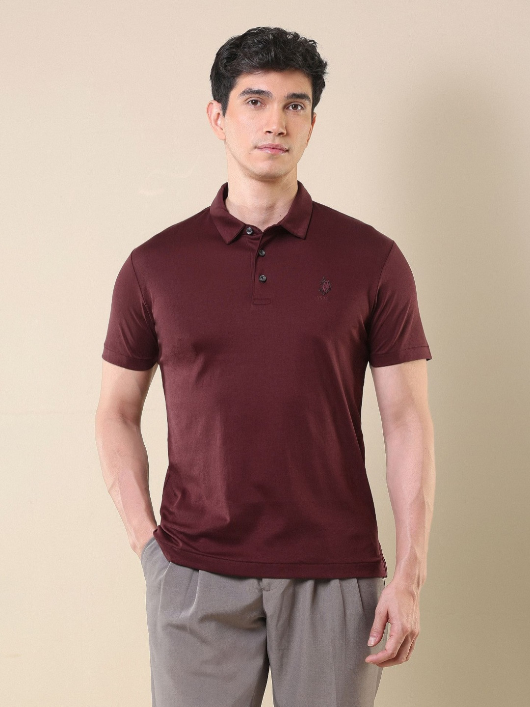 U.S. Polo Assn. Men Solid Polo Collar Cotton Slim Fit T-shirt