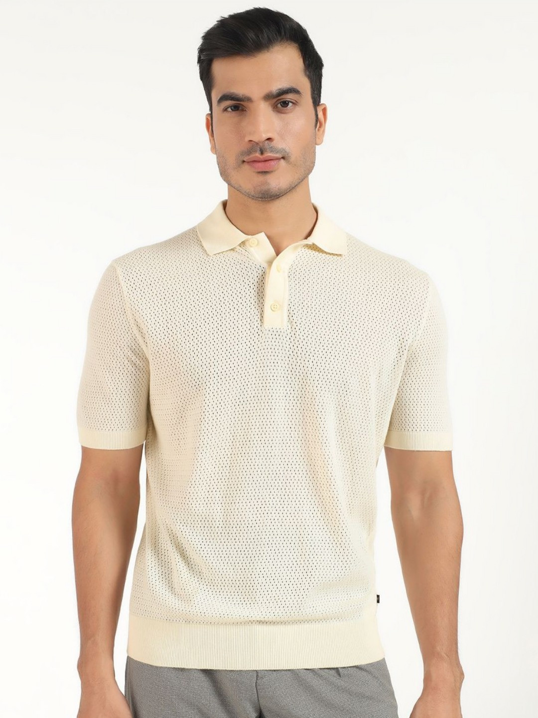 Blackberrys Men Self Design Polo Collar Slim Fit T-shirt