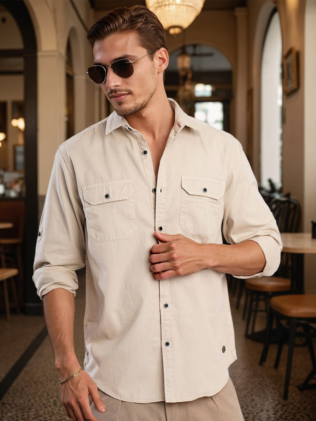 Bene Kleed Men Regular Fit double pocket Cotton Casual Shirt