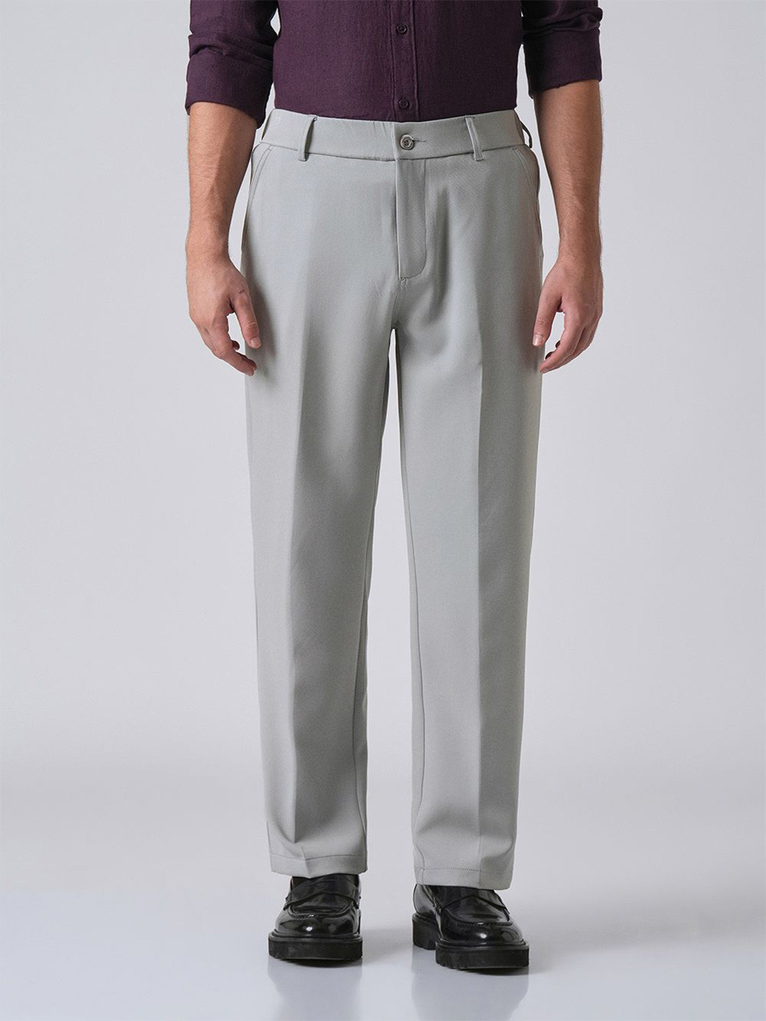 Banana Club Men Grey Relaxed Mid-Rise Trousers