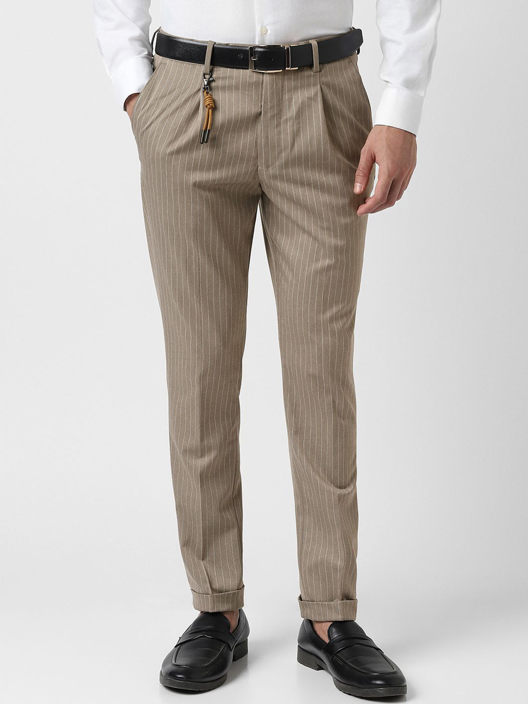 Van Heusen  Men Striped Slim Fit Pleated Regular Trousers