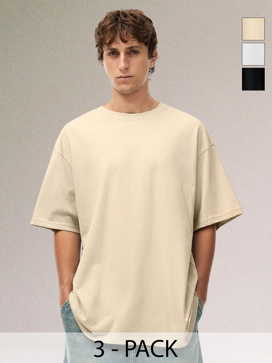 PRONK Men Pack Of 3 Oversized Drop-Shoulder T-shirts