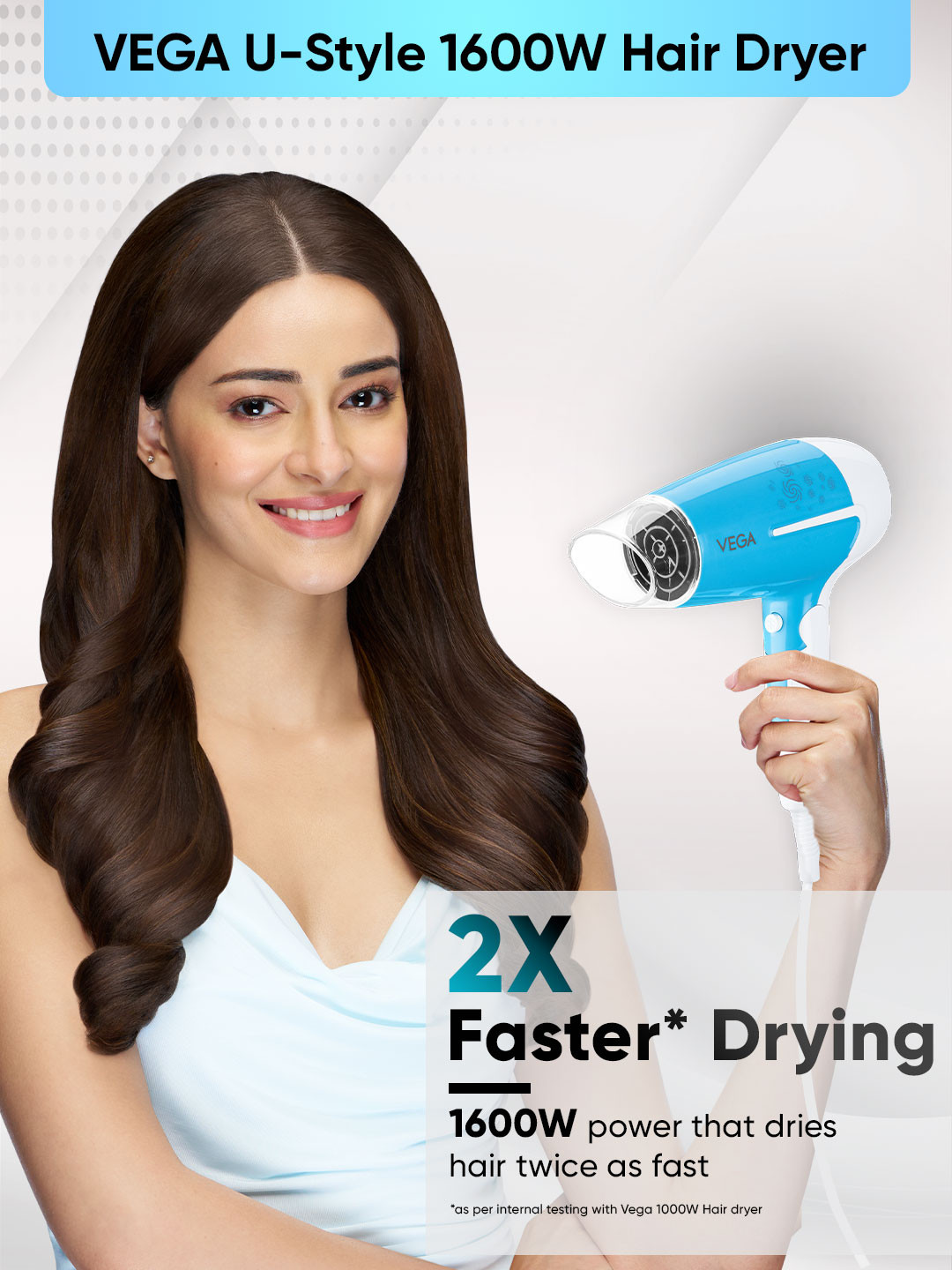 VEGA VHDH-32 U Style 1600W Foldable Hair Dryer - Blue & White - Image 4