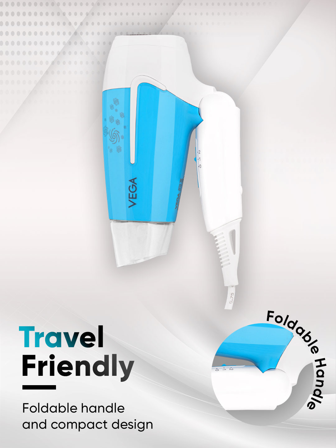 VEGA VHDH-32 U Style 1600W Foldable Hair Dryer - Blue & White - Image 6