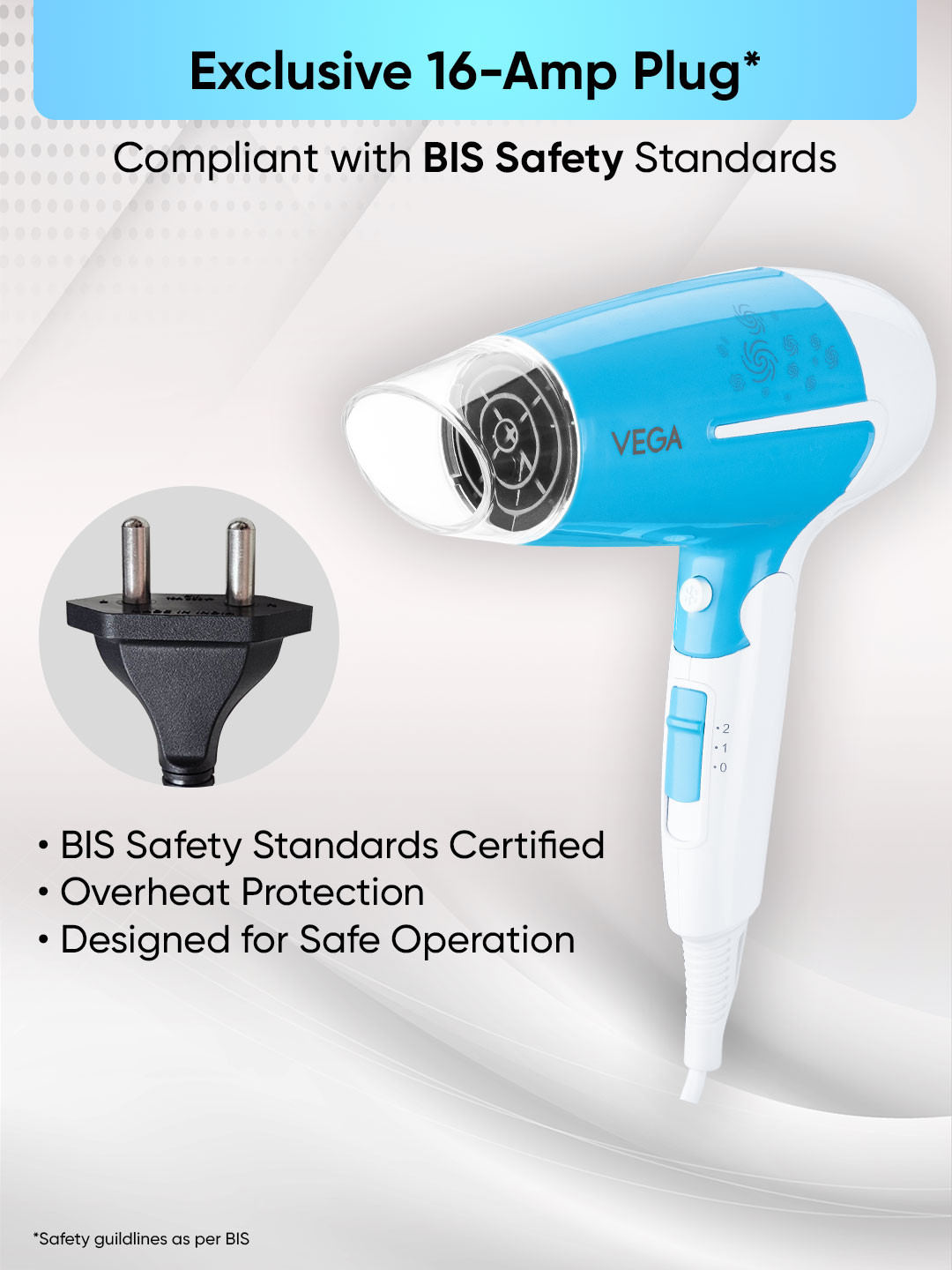 VEGA VHDH-32 U Style 1600W Foldable Hair Dryer - Blue & White - Image 8