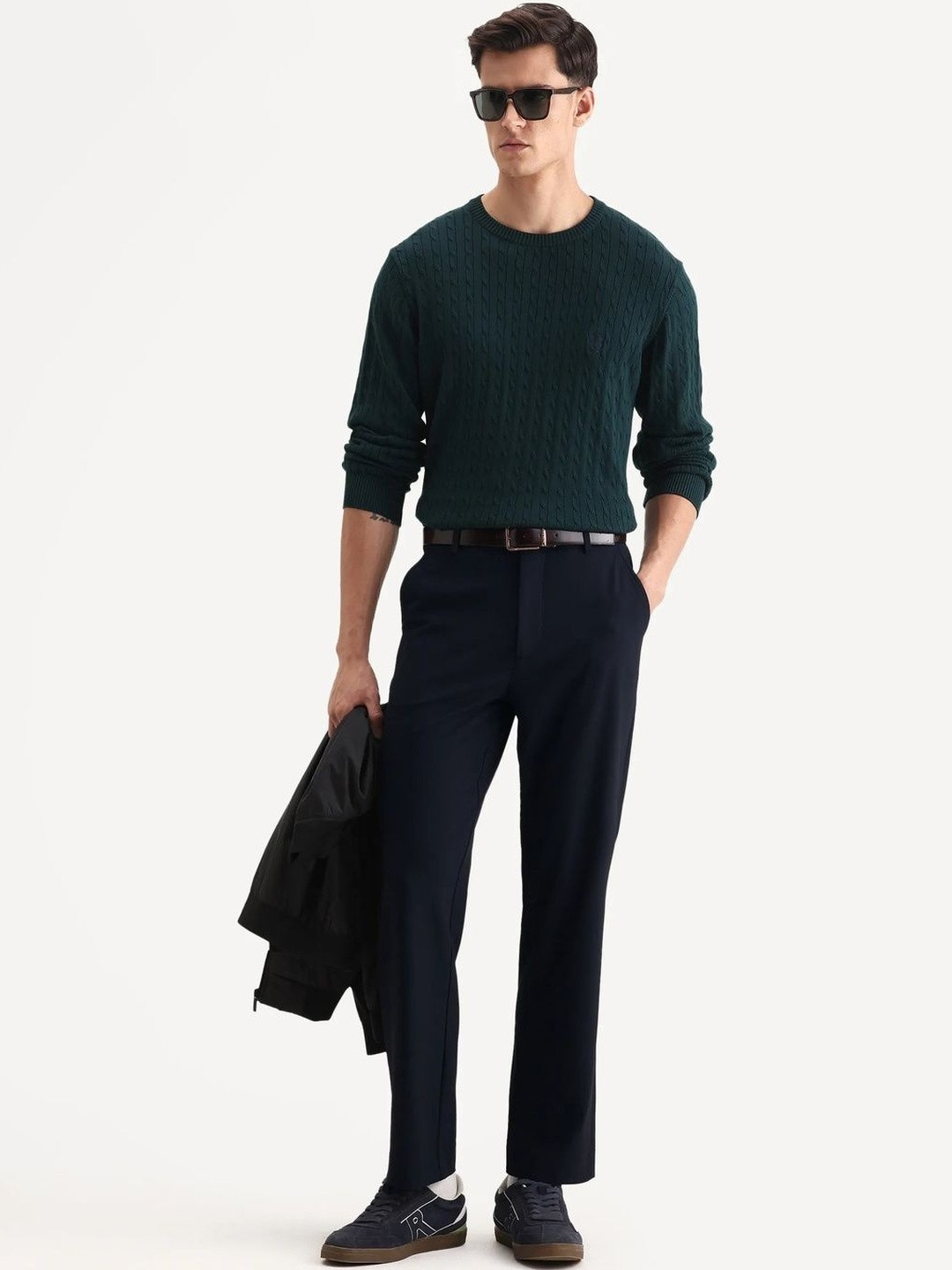 RARE RABBIT Men Navy Regular Fit Plain Trouser