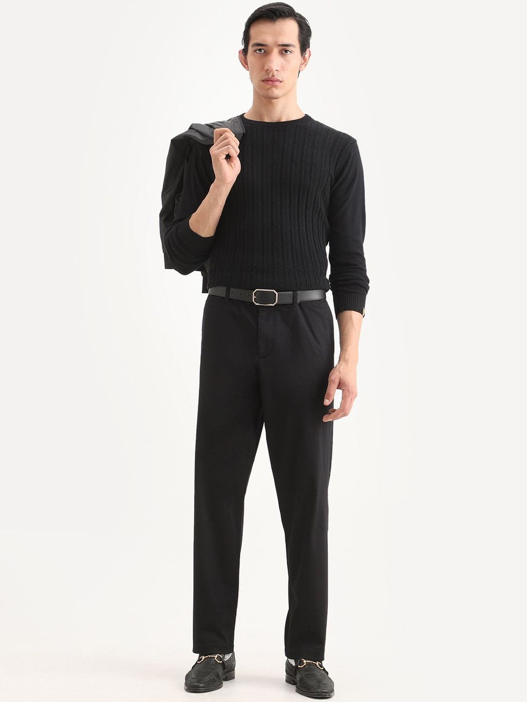RARE RABBIT Men Black Regular Fit Plain Trouser
