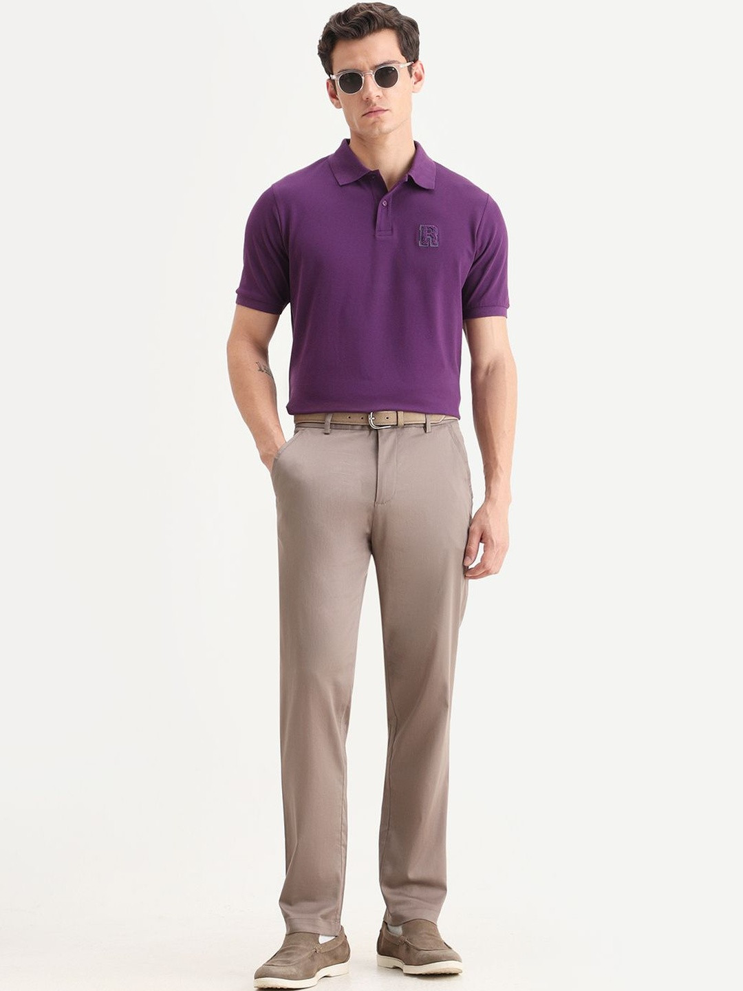 RARE RABBIT Men Beige Regular Fit Plain Trouser