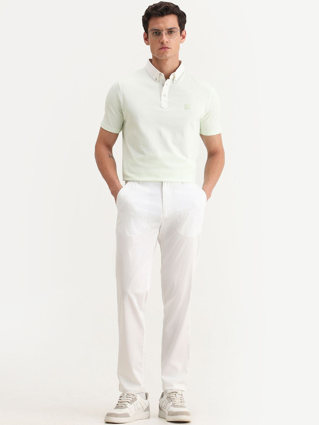 RARE RABBIT Men White Regular Fit Plain Trouser
