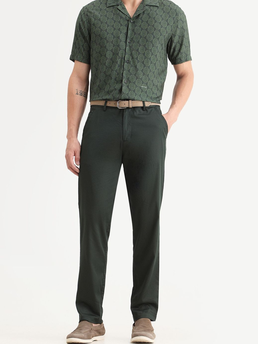 RARE RABBIT Men Olive Regular Fit Plain Trouser