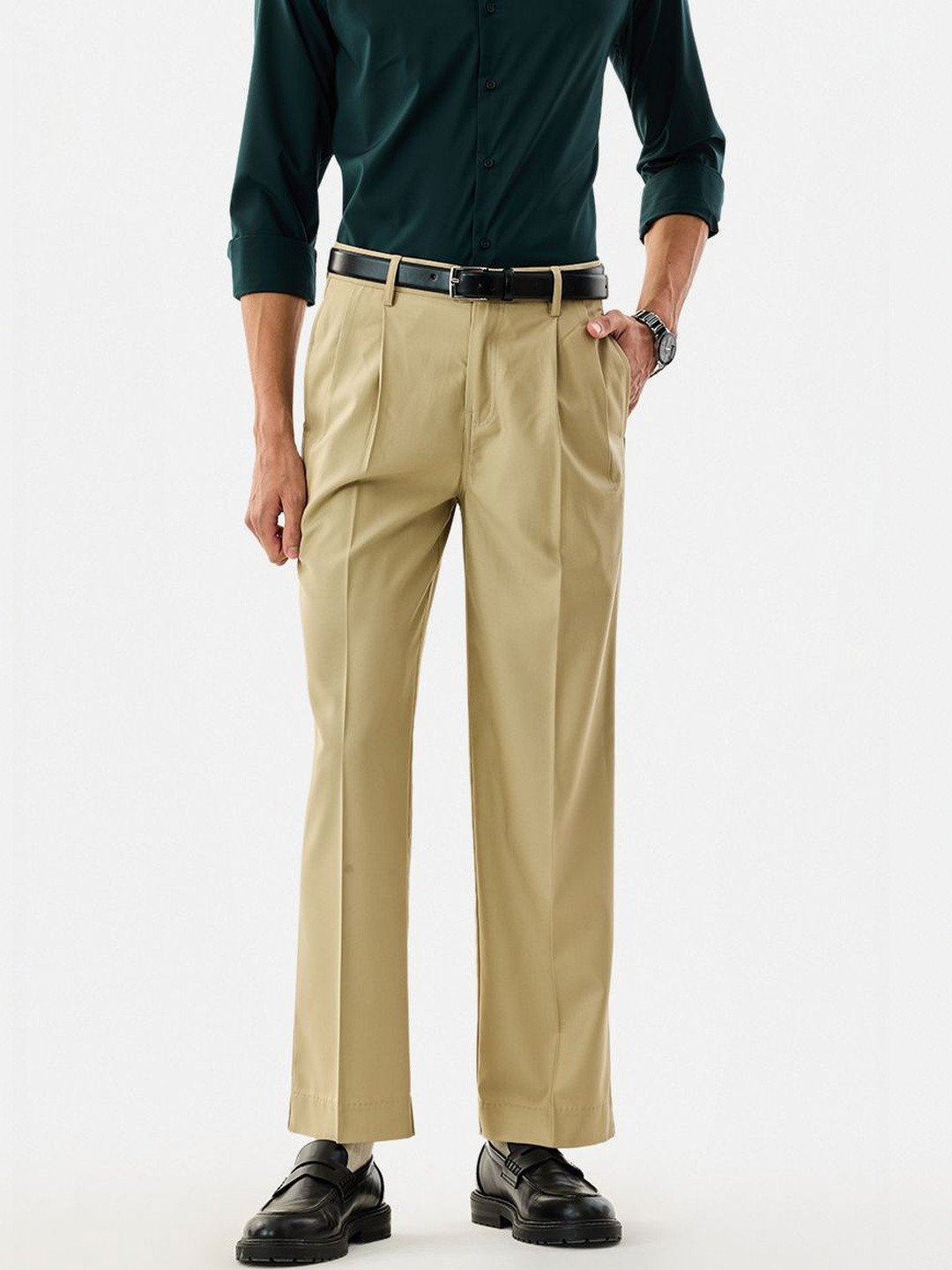 Snitch Self Design Relaxed Fit Formal Trousers