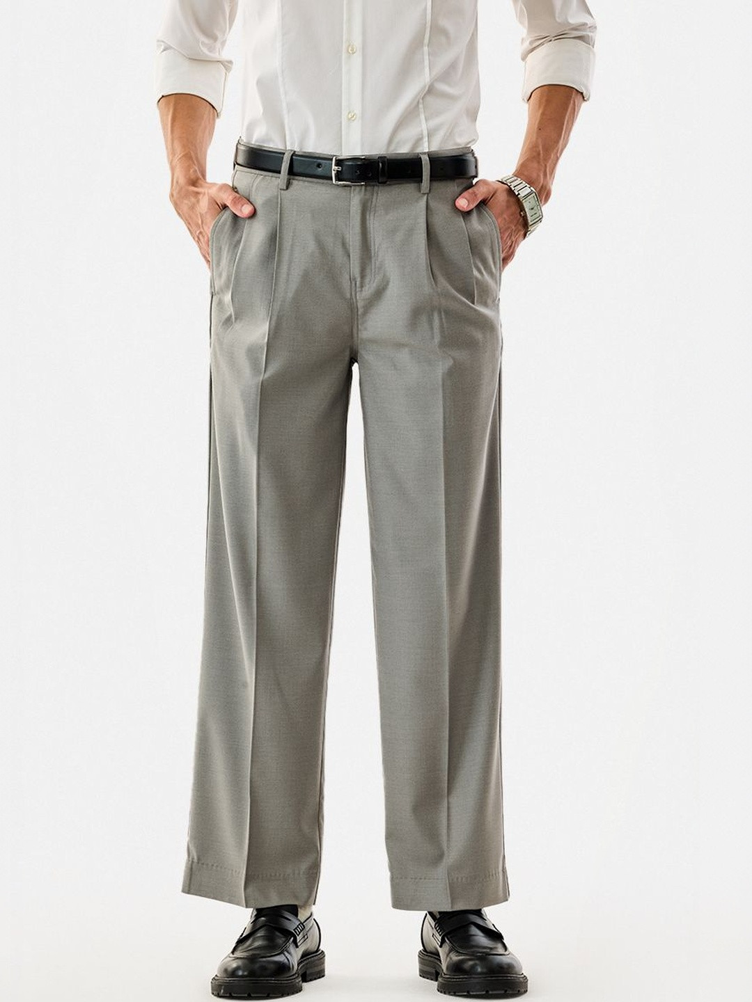 Snitch Self Design Relaxed Fit Formal Trousers
