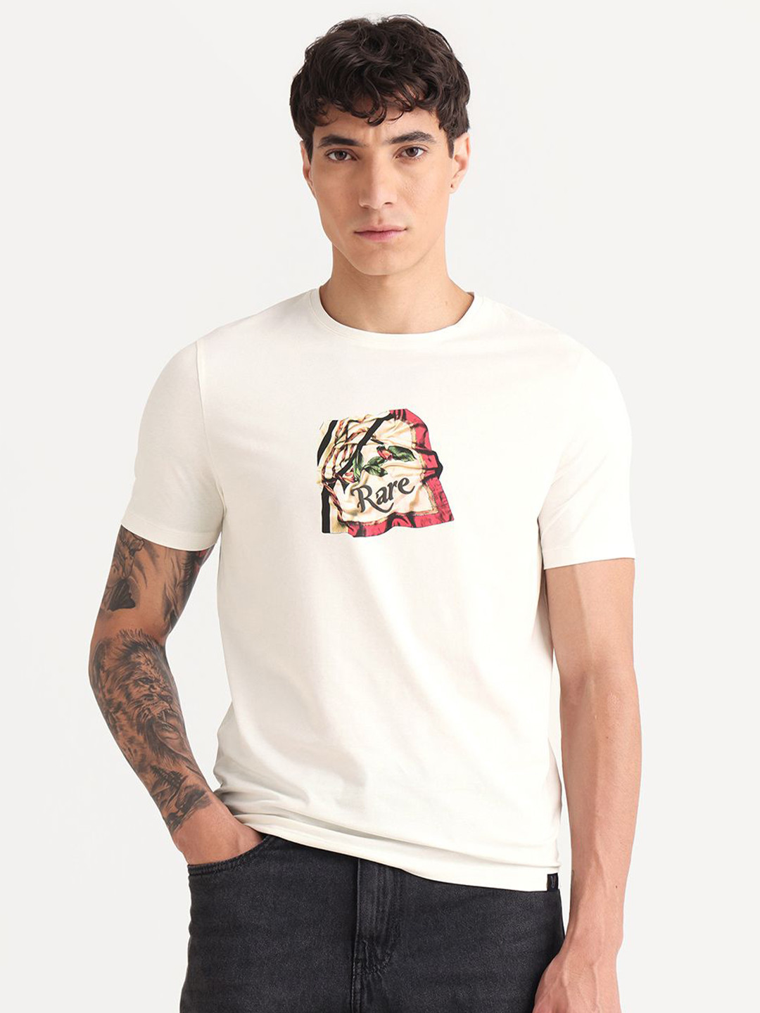 RARE RABBIT Hoz Primary Printed Cotton Round Neck Short Sleeves T-shirt