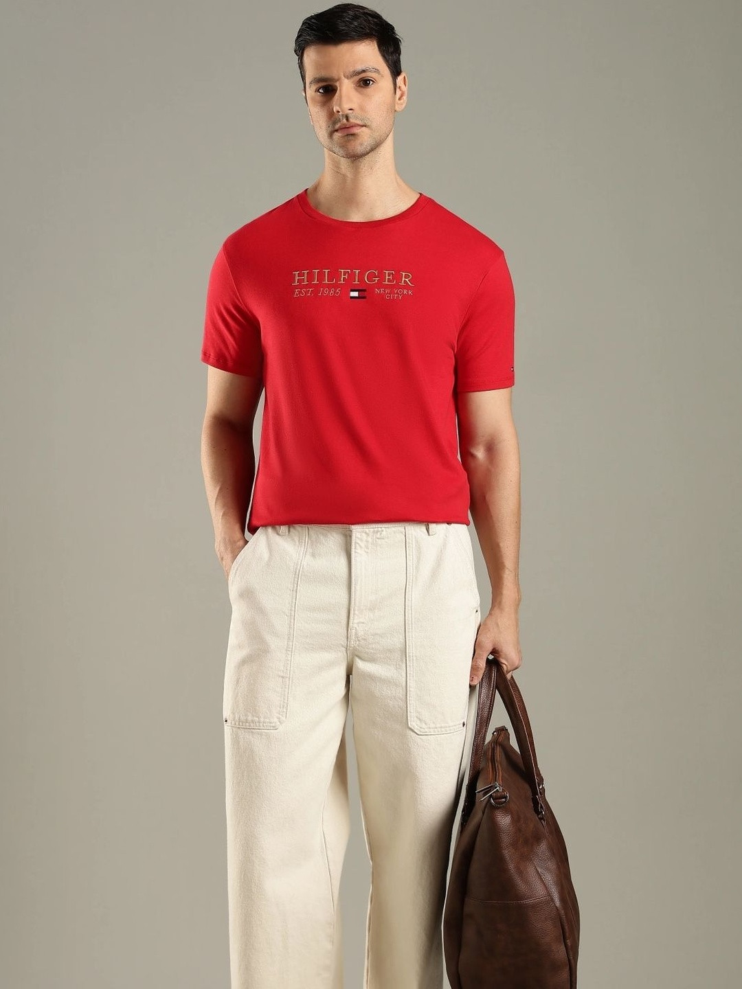 Tommy Hilfiger Men Brand Logo Printed Round Neck Pure Cotton T-shirt