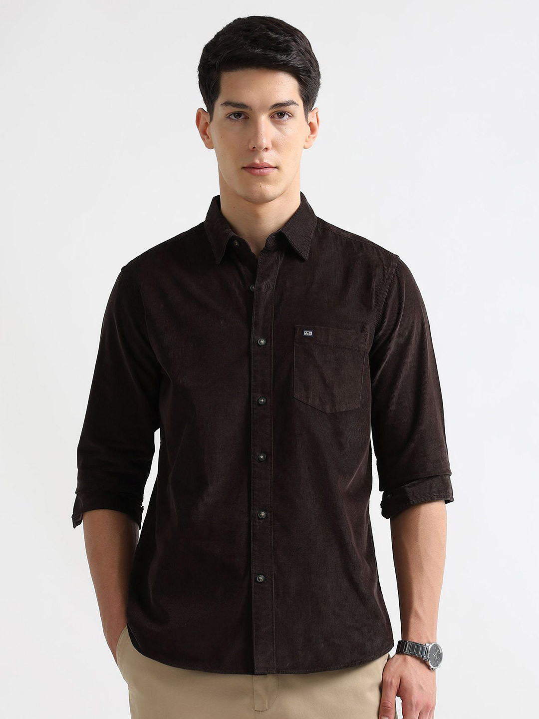 Arrow Sport Men Slim Fit Textured Spread Collar Cotton Casual Shirt