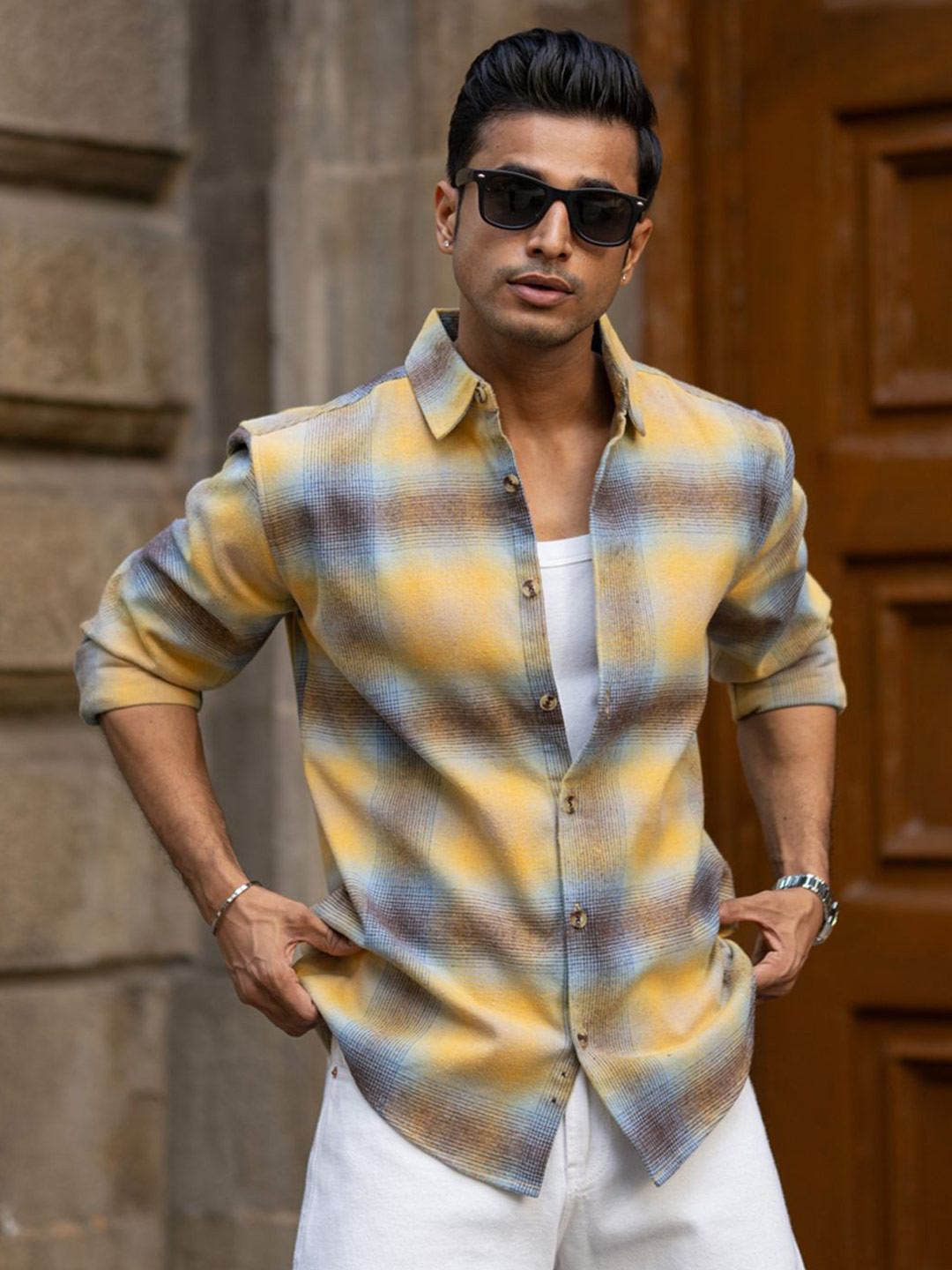 Powerlook Brushed Checks Tartan Cotton Long Sleeves Shirt