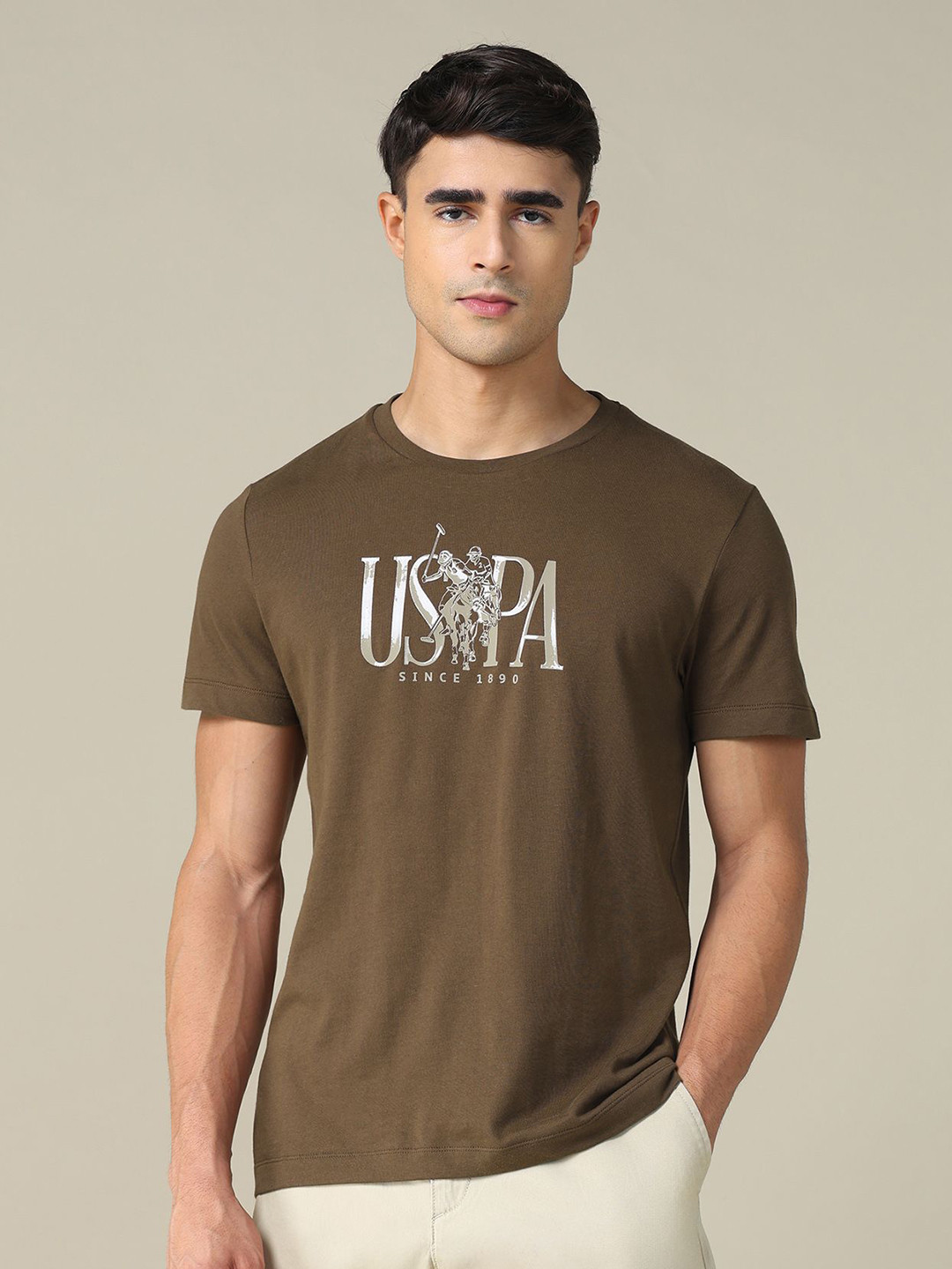 U.S. Polo Assn. Men Brand Logo Printed Round Neck Cotton T-shirt