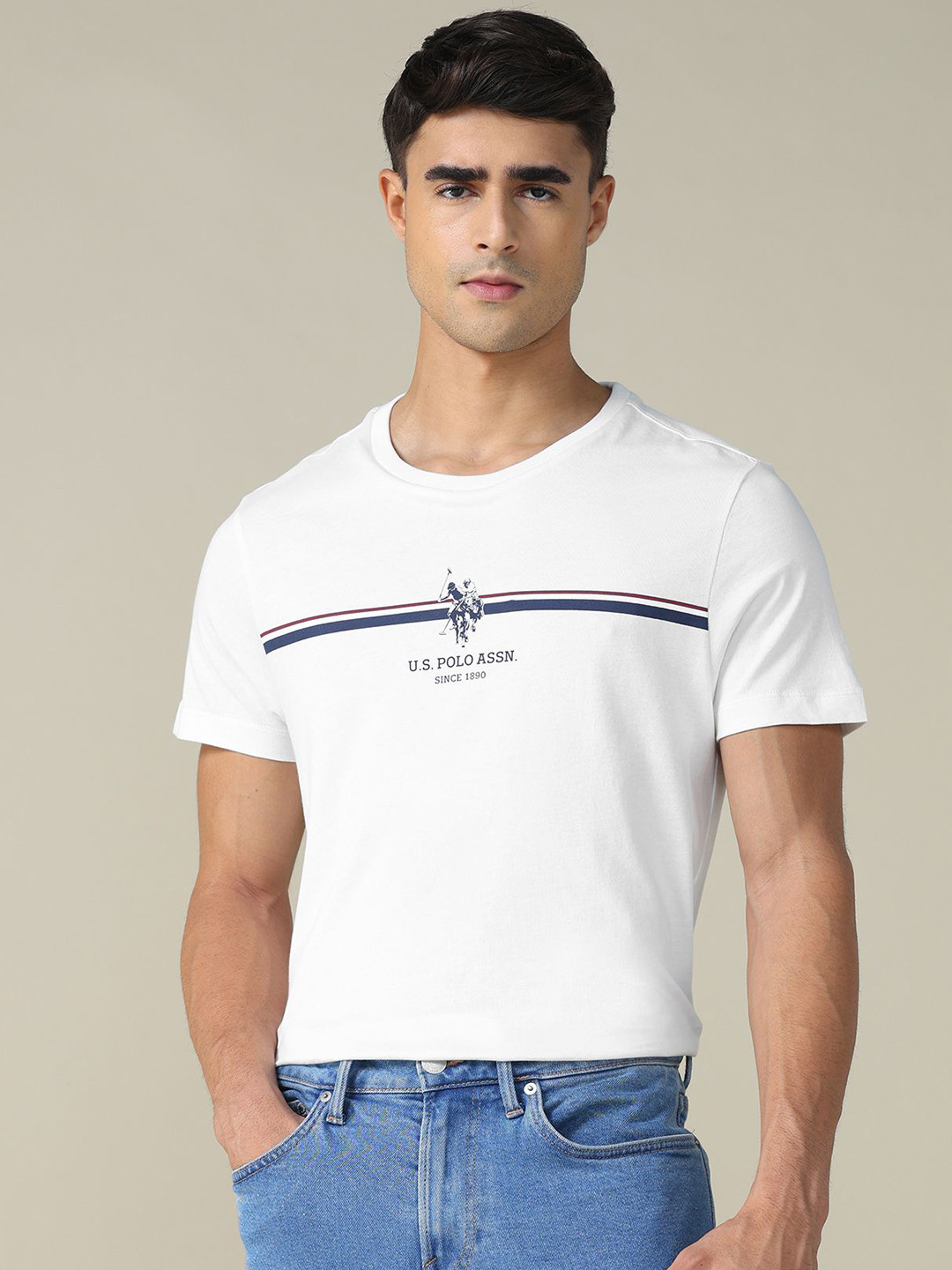 U.S. Polo Assn. Men Brand Logo Printed Round Neck Cotton T-shirt