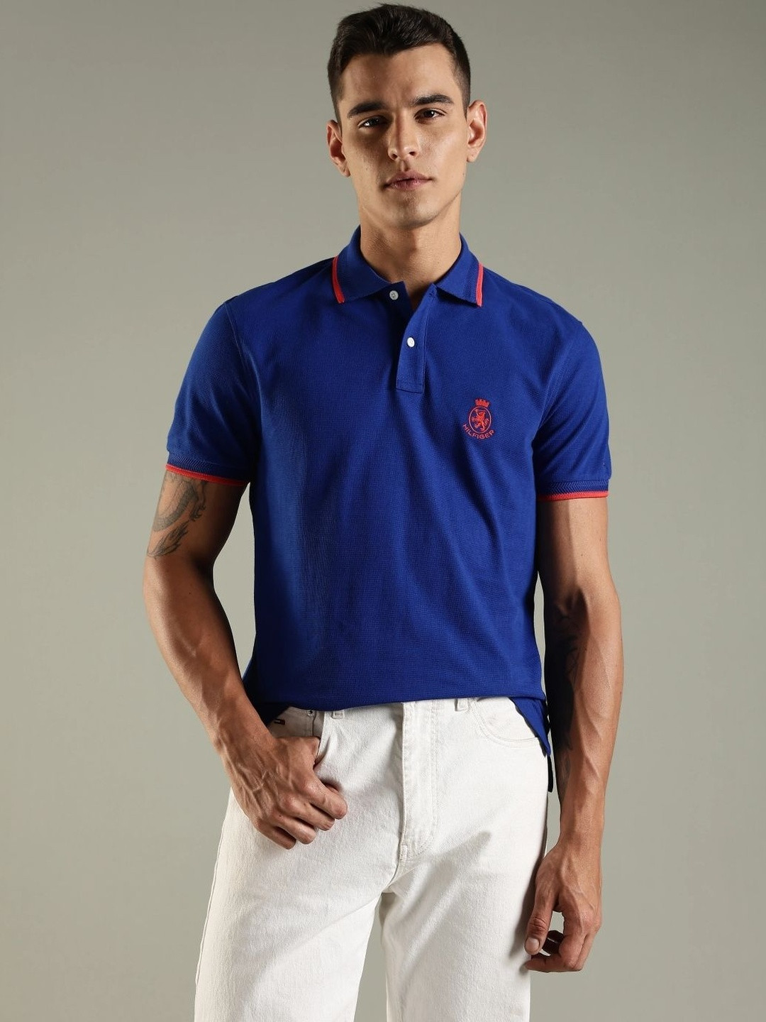 Tommy Hilfiger Men Brand Logo Printed Polo Collar Regular Fit Pure Cotton T-shirt