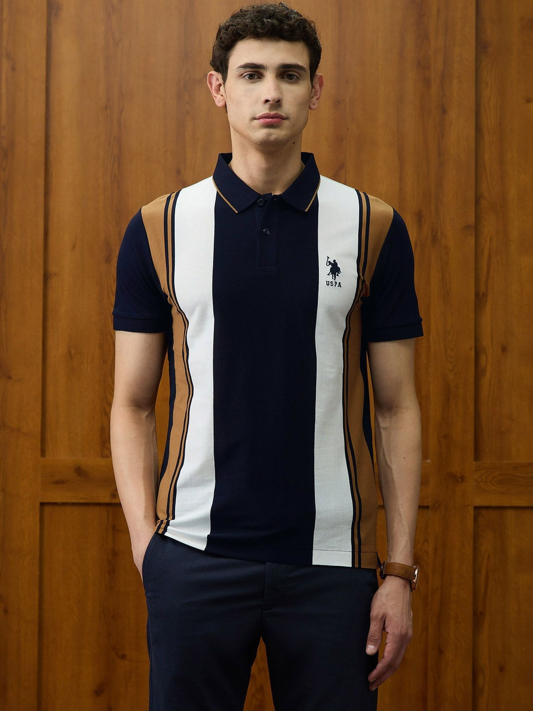 U.S. Polo Assn. Varsity Theatre Colourblocked Polo Collar Pure Cotton T-shirt