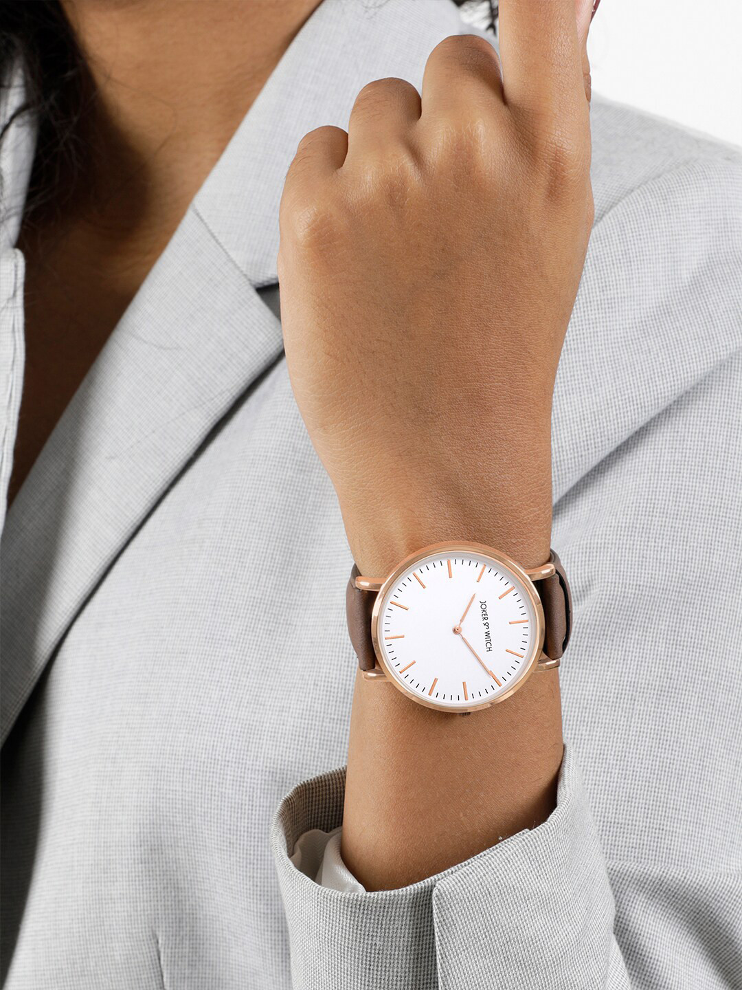 JOKER & WITCH Women White Dial & Brown Straps Analogue Watch AMWW452 - Image 5