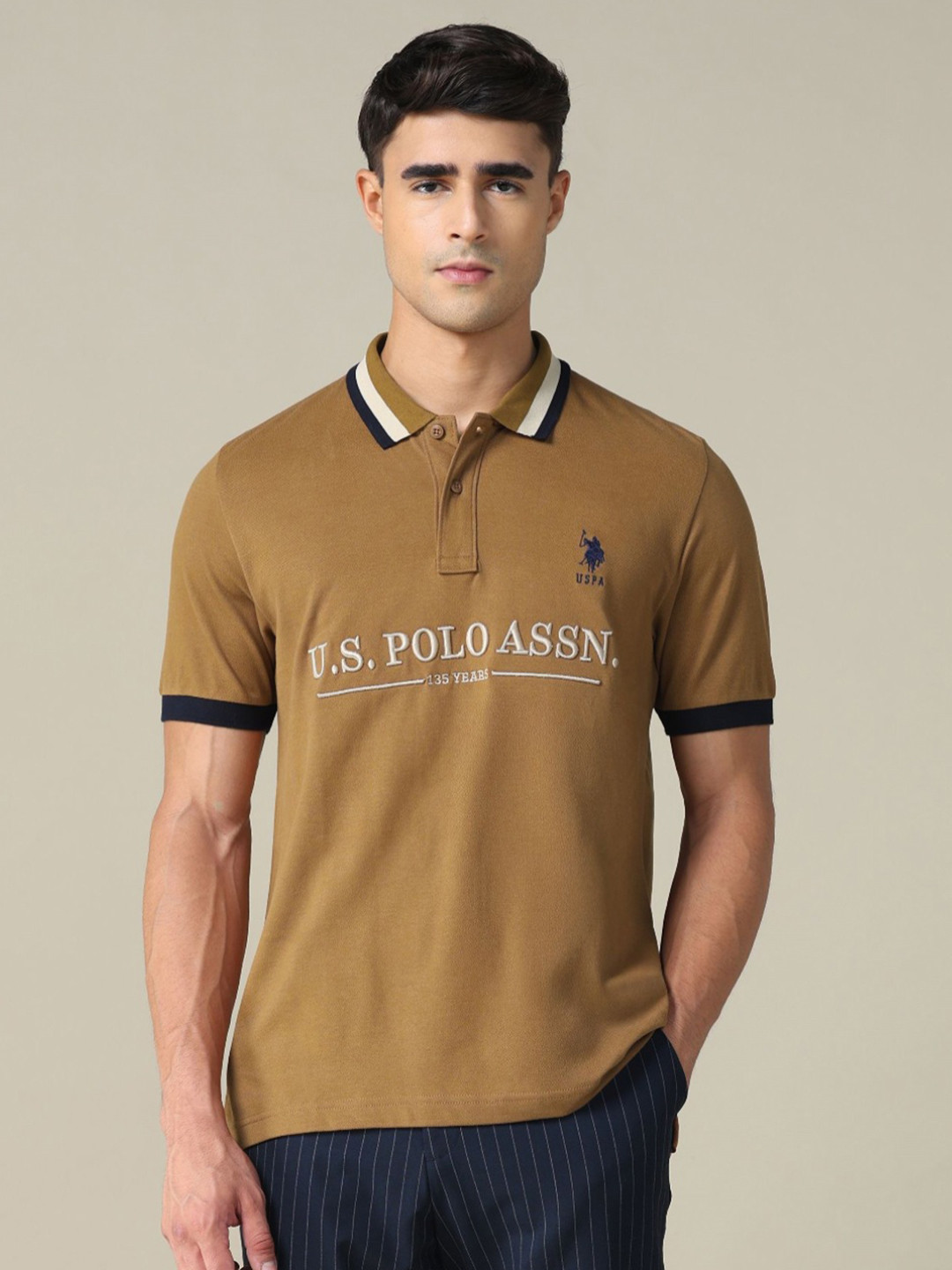 U.S. Polo Assn. Brand Logo Printed Polo Collar Pure Cotton Regular Fit T-shirt