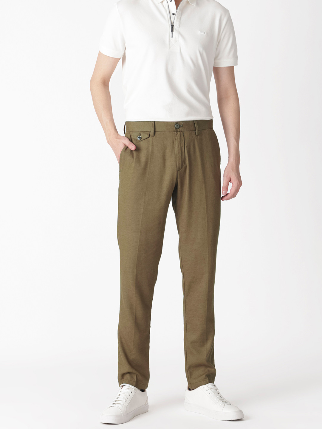 RARE RABBIT Men Olive Regular Fit Plain Trouser