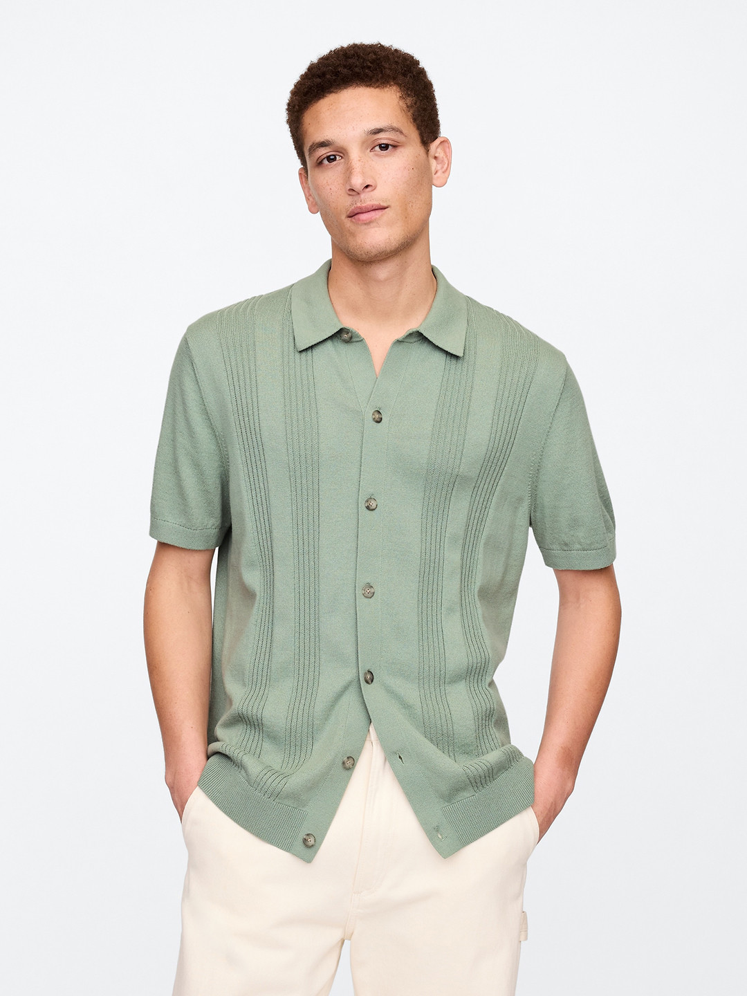 GAP Self Striped Shirt Collar Pure Cotton T-shirt