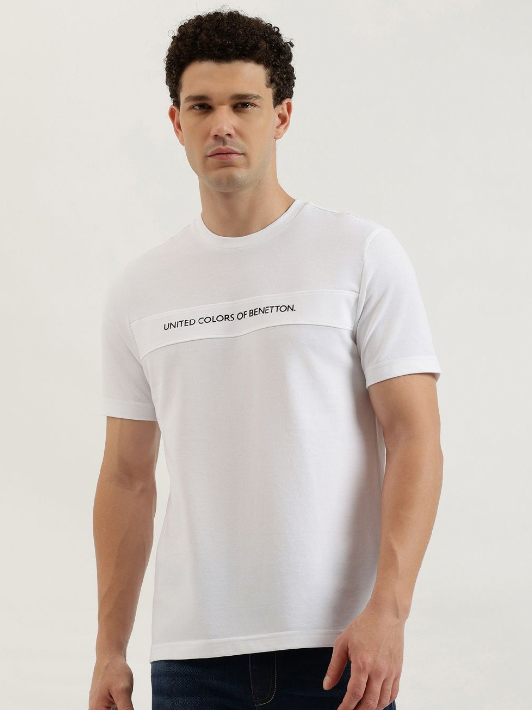 United Colors of Benetton Men Brand Logo Printed Round Neck Relaxed Fit Cotton T-shirt