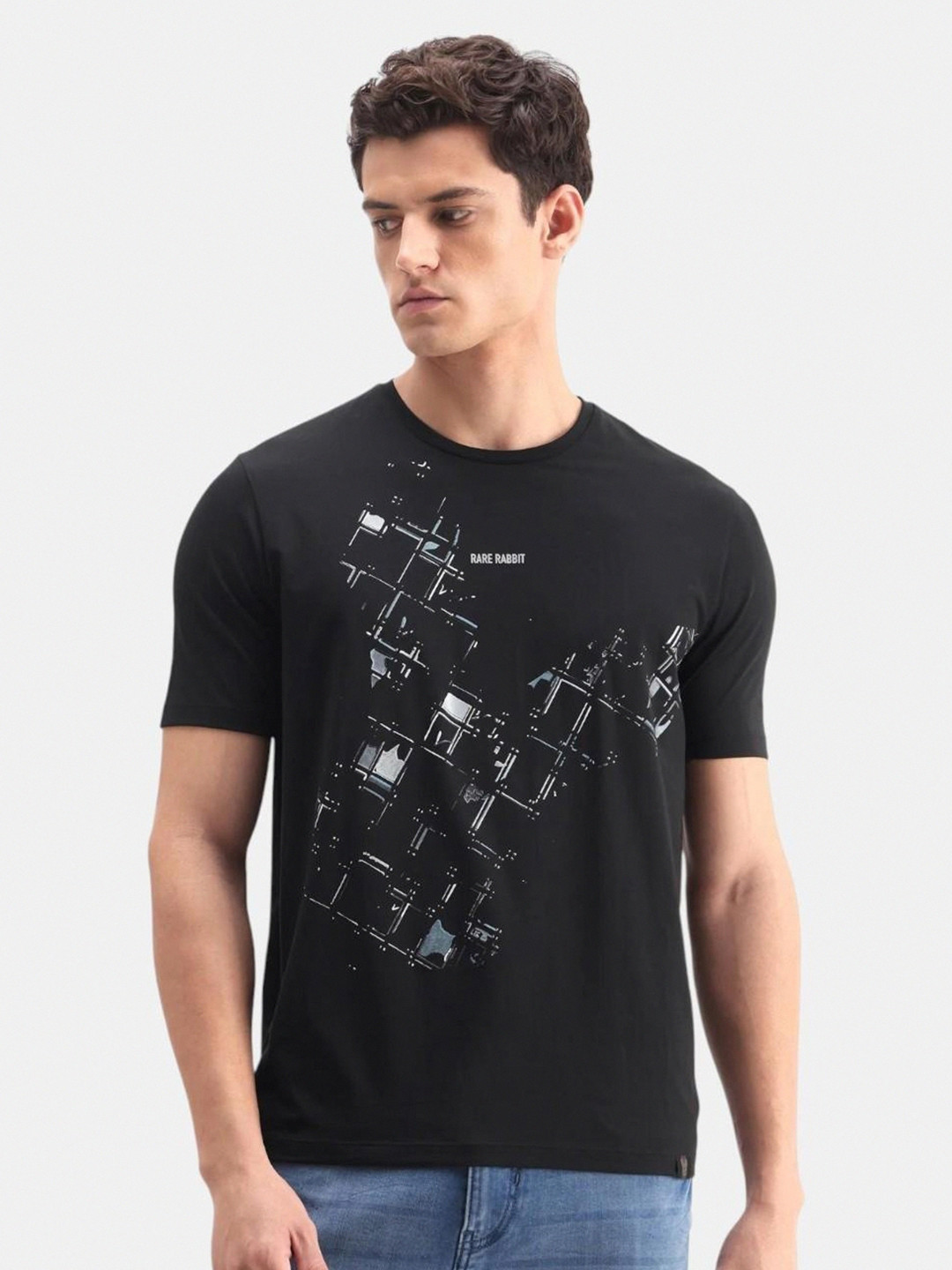 RARE RABBIT Men Geometric Printed Round Neck T-shirt