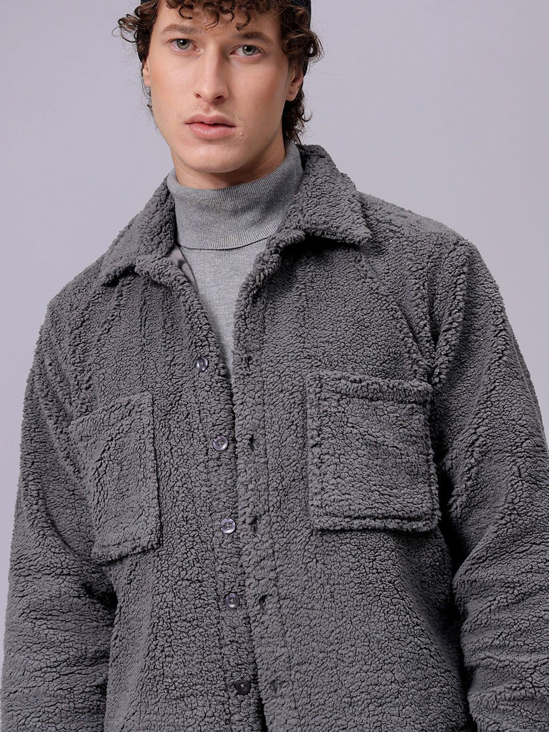 The Indian Garage Co Men Fleece Regular Fit Casual Winter Overshirt