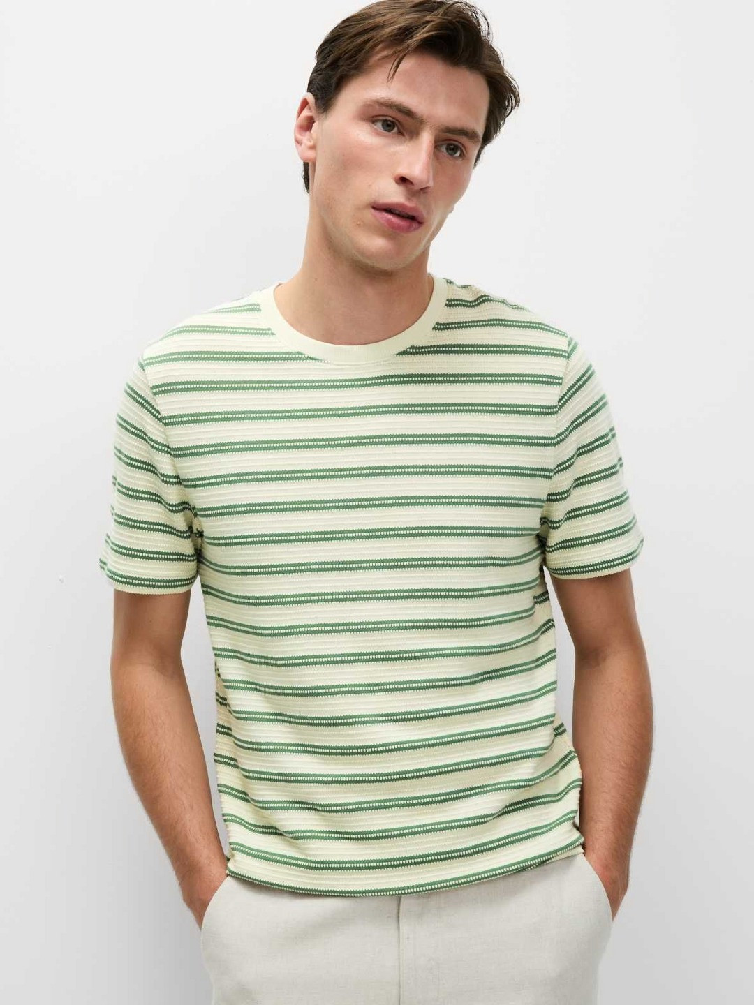 Marks & Spencer Cotton Rich Striped Textured T-Shirt