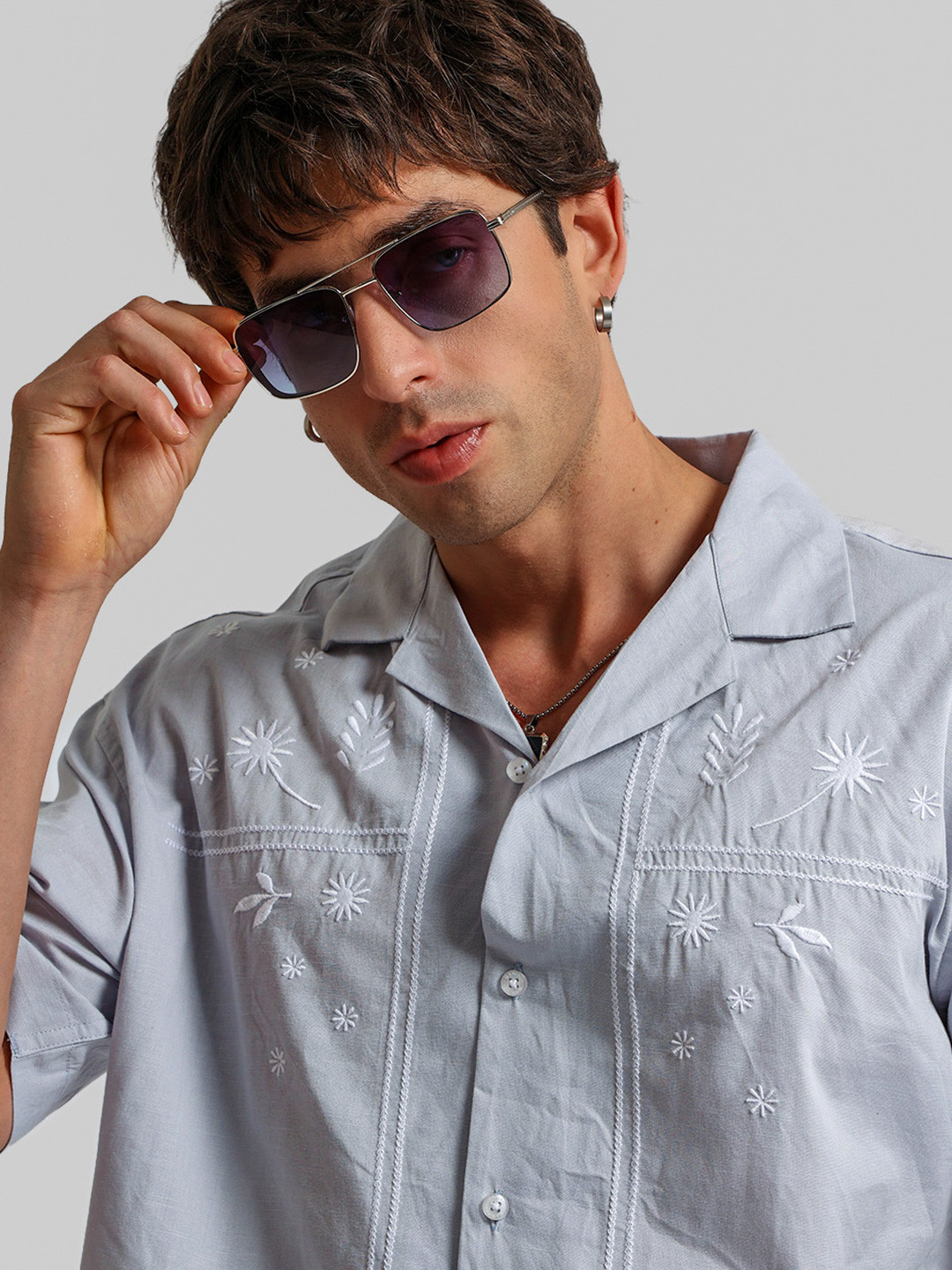 Maniac Embroidered Linen Oversized Casual Shirt - Image 2