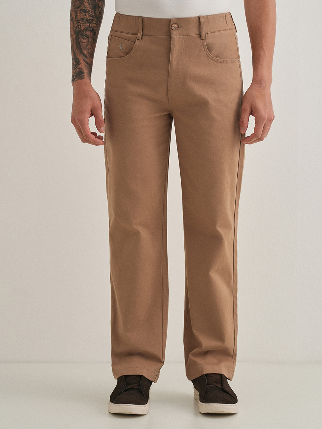 Banana Club Men Tan Relaxed Cotton Trousers