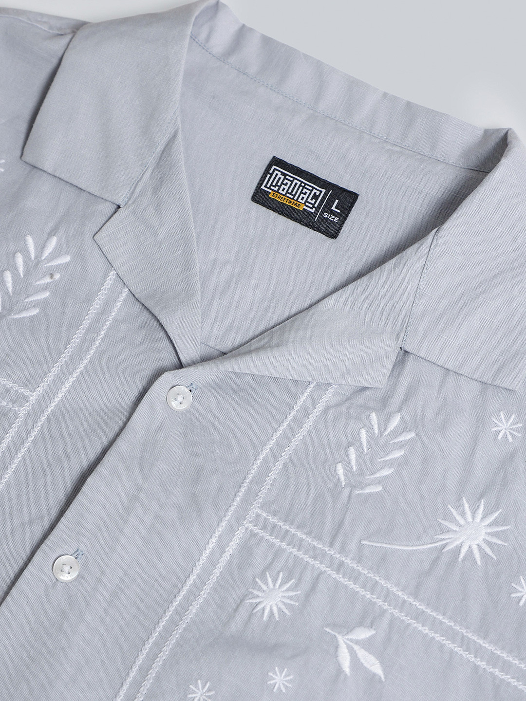 Maniac Embroidered Linen Oversized Casual Shirt - Image 7
